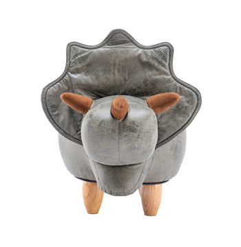 Triceratops Dinosaur Gray Faux Leather Animal Storage Kids Ottoman